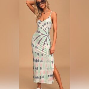 Lulus NYTT Genesis Mint Multi Tie-Dye Ribbed Racerback Dress